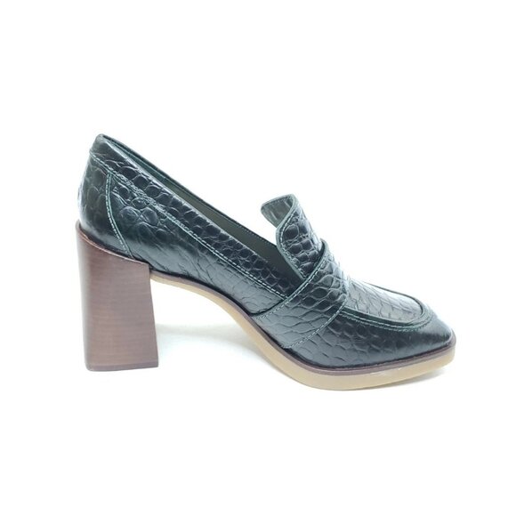 Vince Camuto Ezerna Croc Leather Loafer Heels Womens Green Block Heel 7.5M EU 38 - Picture 3 of 10